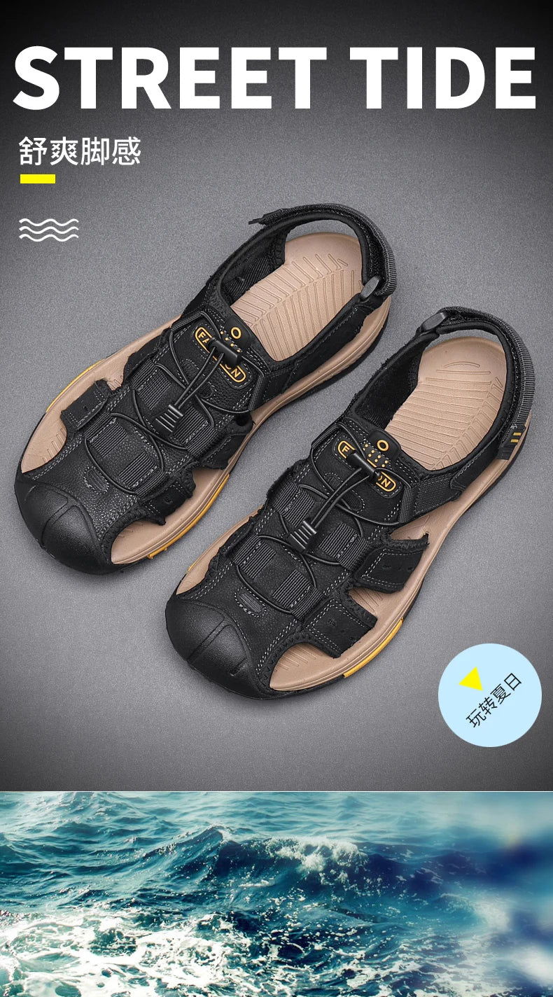 Summer Men Sandals Genuine Leather Mens Casual Shoes Outdoor Men Leather Sandals for Men Beach Shoes Roman mens Shoes