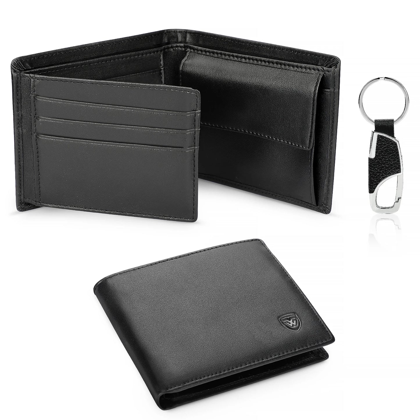 Genuine Leather Wallet Men Classic Black Soft Purse Coin Pocket Credit Card Holder