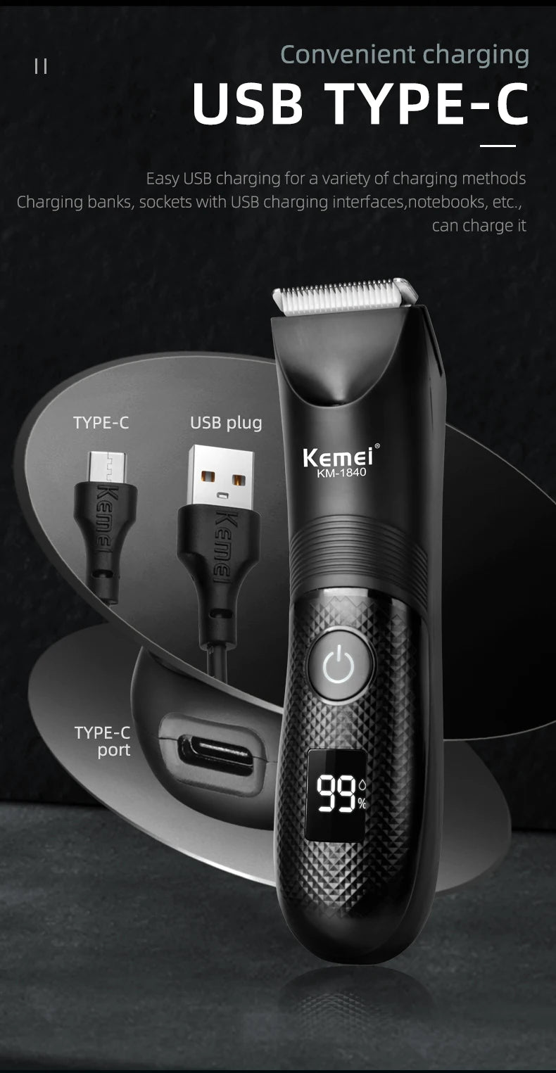 KEMEI Professional Hair Clippers for Men Waterproof Electric Hair Trimmer Set Rechargeable Barber Clippers with LCD Display