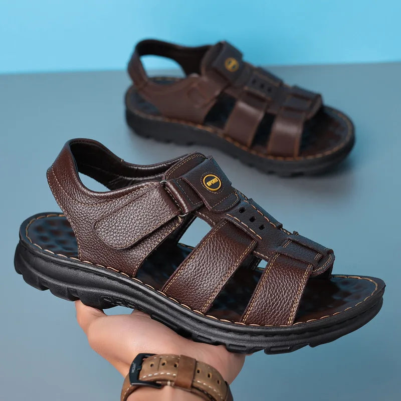 Genuine Leather Men Sandals High Quality Causal Shoes for Men Outdoor Non-slip Beach Shoes Fashion Designer Cowhide Men Slippers