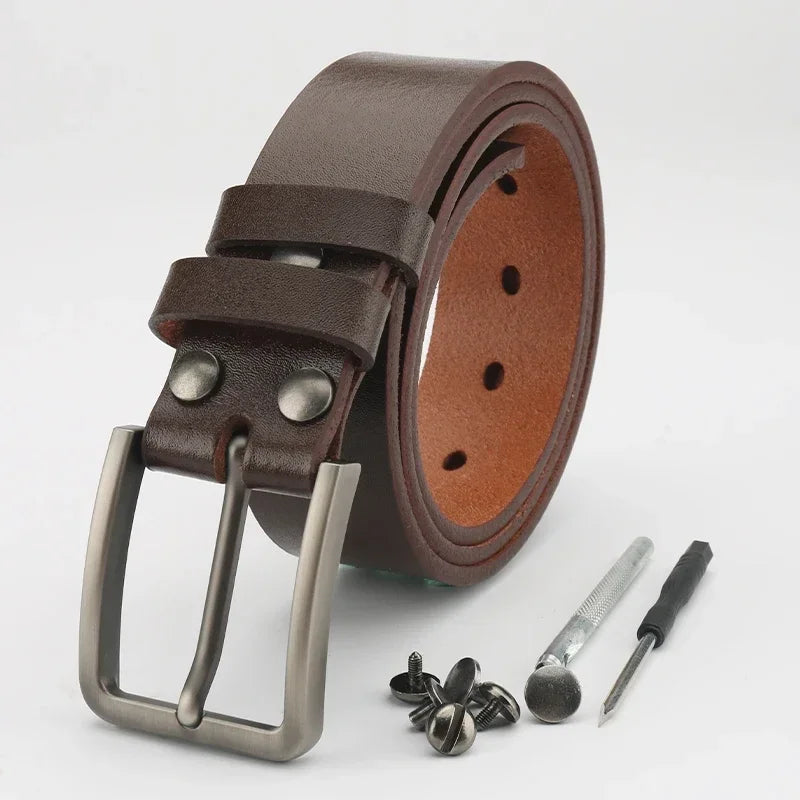 Leather Belt for Men Made From Genuine Whole Cowhide, Trimmed Edge Belt, Cowhide in Natural Color, Casual and Retro Style,