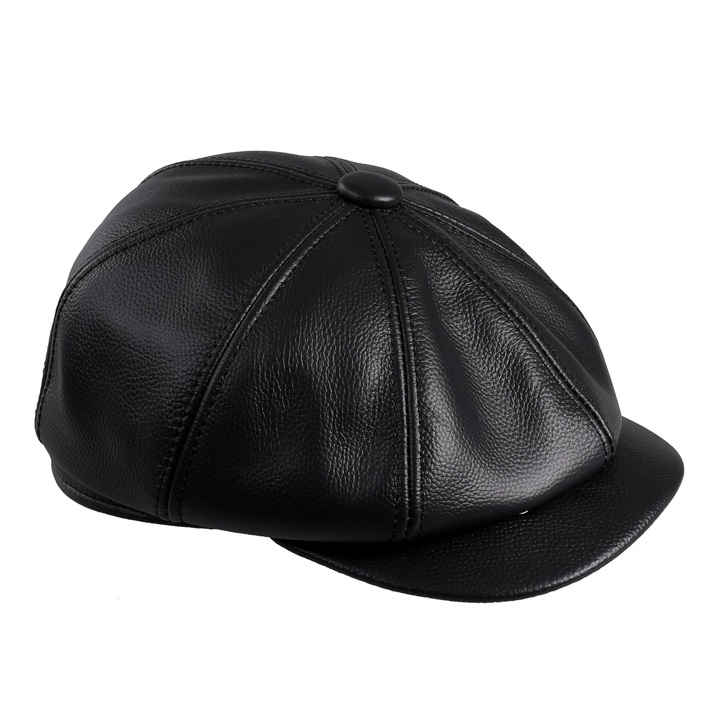 BOONJOVIA Men's Newsboy Flat Cap 100% Genuine Cowhide Leather Gatsby Ivy Golf Cabbie Driving Hat 8 Panels Classic Design
