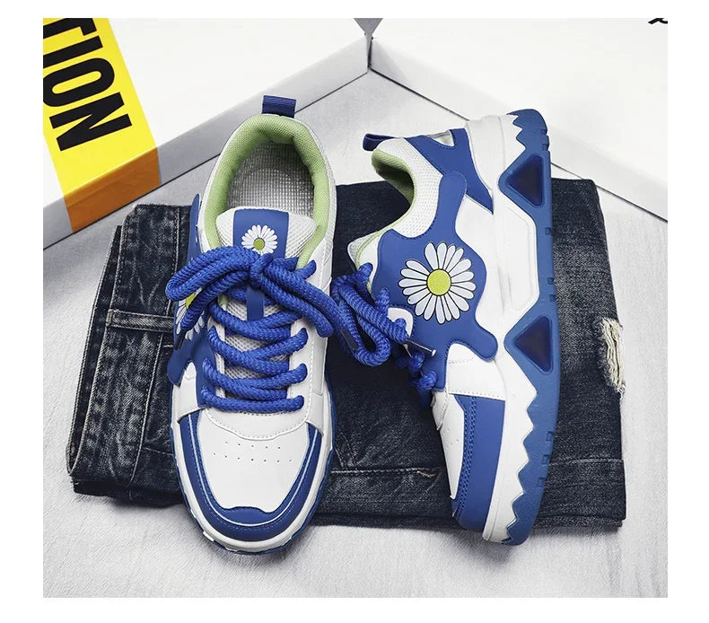 Sneakers Men Trendy Mixed Color Lace-up Thick-soled Casual Shoes Non-slip Shoe Round Toe Men Board Shoes Zapatillas Hombre