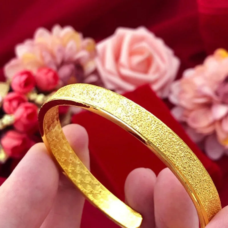 Vintage Matte Open Bangle for Men, 24K Gold, AU999 | Wide with distressed finish, authoritative ancient symbolism.
