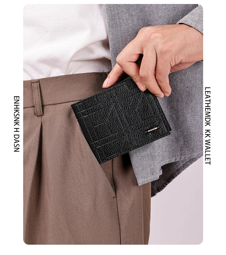 Men's Checkered PU Leather Wallet - Multi Card Slot, Business Style, Solid Color, Ideal Gift for Men