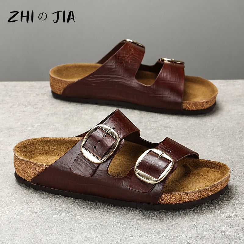 Couple's New Genuine Leather Slippers Summer Men's and Women's Water Beach Shoes Casual Sports Sandals Non slip Breathable Shoes