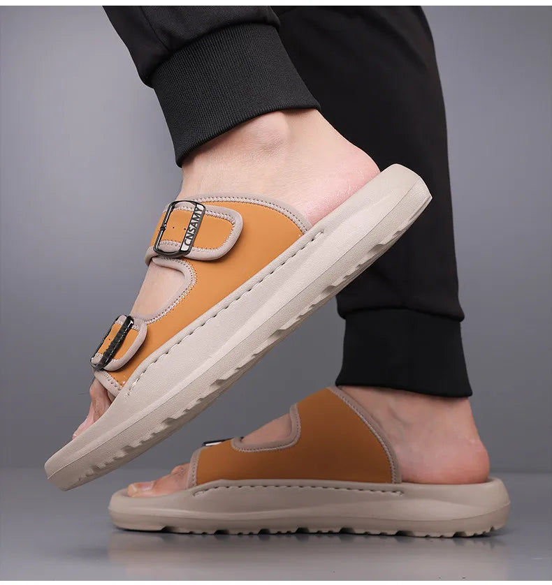 Men's Slippers 2025 Summer Breathable Outdoor Beach Sandals Non Slip Flip Flops New Flat Slippers High Quality Men's Shoes
