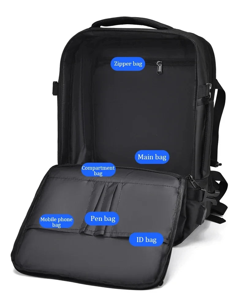 Large Capacity Men's Backpack Expandable Business Travel Bag 15.6 inch Laptop Waterproof Backpack USB Charging Camping Baggage