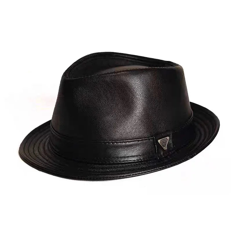 New Man High Quality Genuine Leather Cowhide Formal hat Gentleman Cow Skin Short Brim Black/Brown Top Hat Male Shows Gentleman