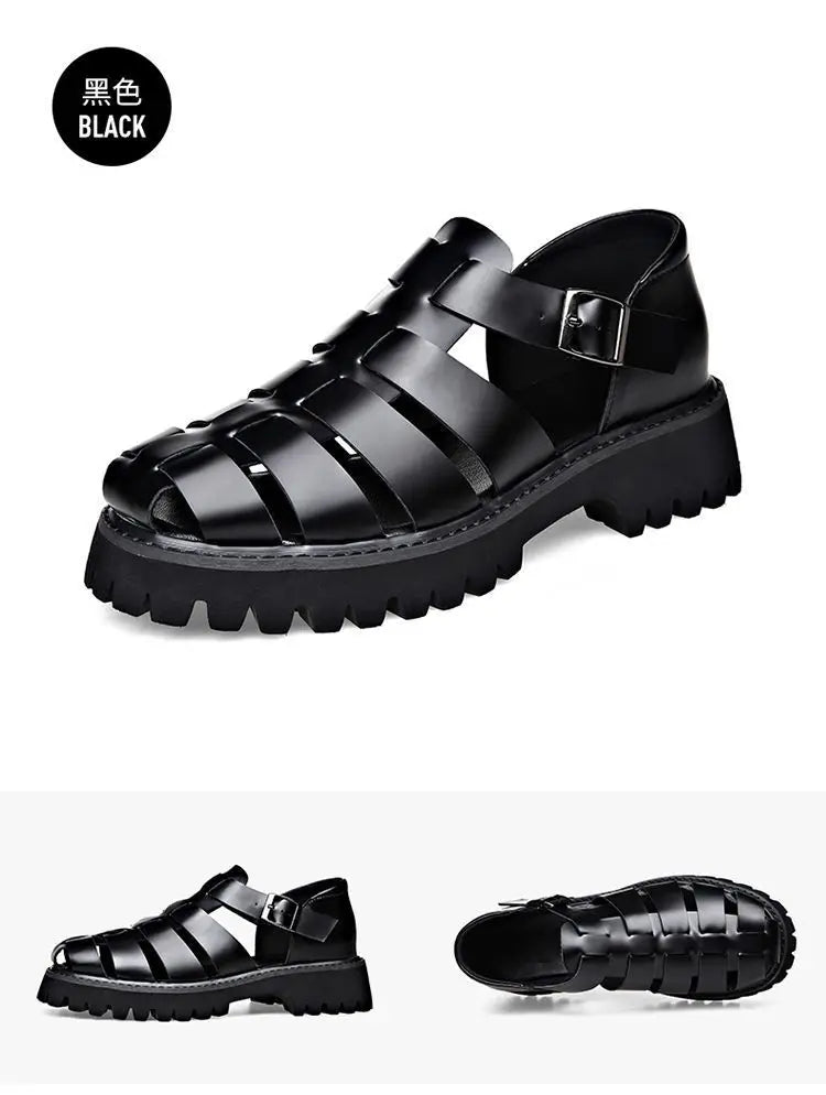 Fashion New Designer Platform Sandals for Men 2025 Summer Buckle Leather Dress Sandal Shoes Man Big Size Black  Sandalias Hombre