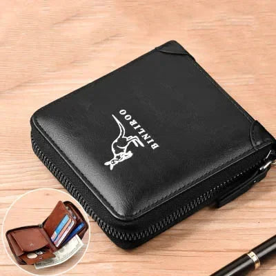 Leather Men’s Wallet Luxury Mens Purse Male Zipper Card Holders with Coin Pocket Rfid Wallets Gifts for Men Money Bag