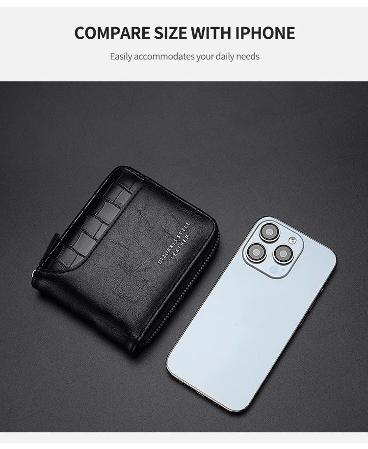 Leather Men’s Wallet Luxury Mens Purse Male Zipper Card Holders with Coin Pocket Rfid Wallets Gifts for Men Money Bag