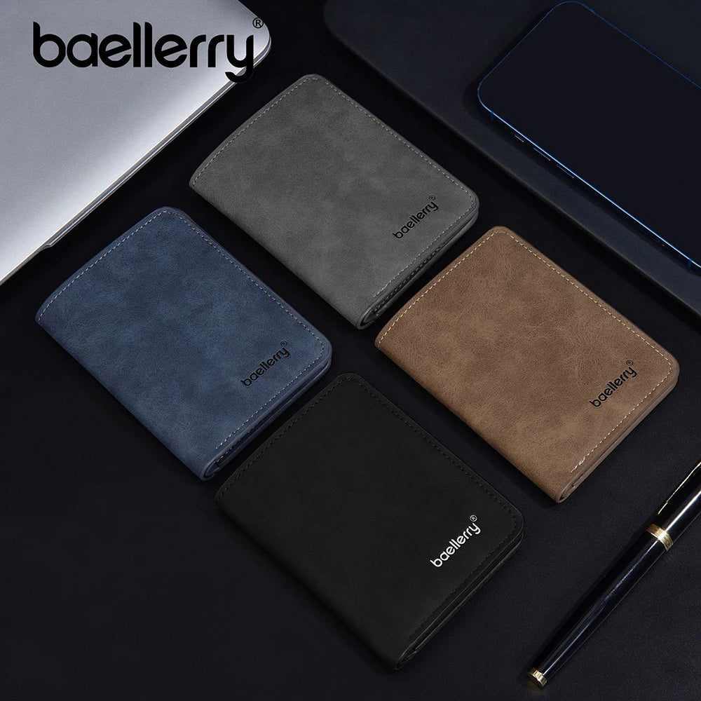 New Baellerry Wallet for Men PU Leather Front Pocket Minimalist Money ClipTravel Essentials Black blue brown gray four colors