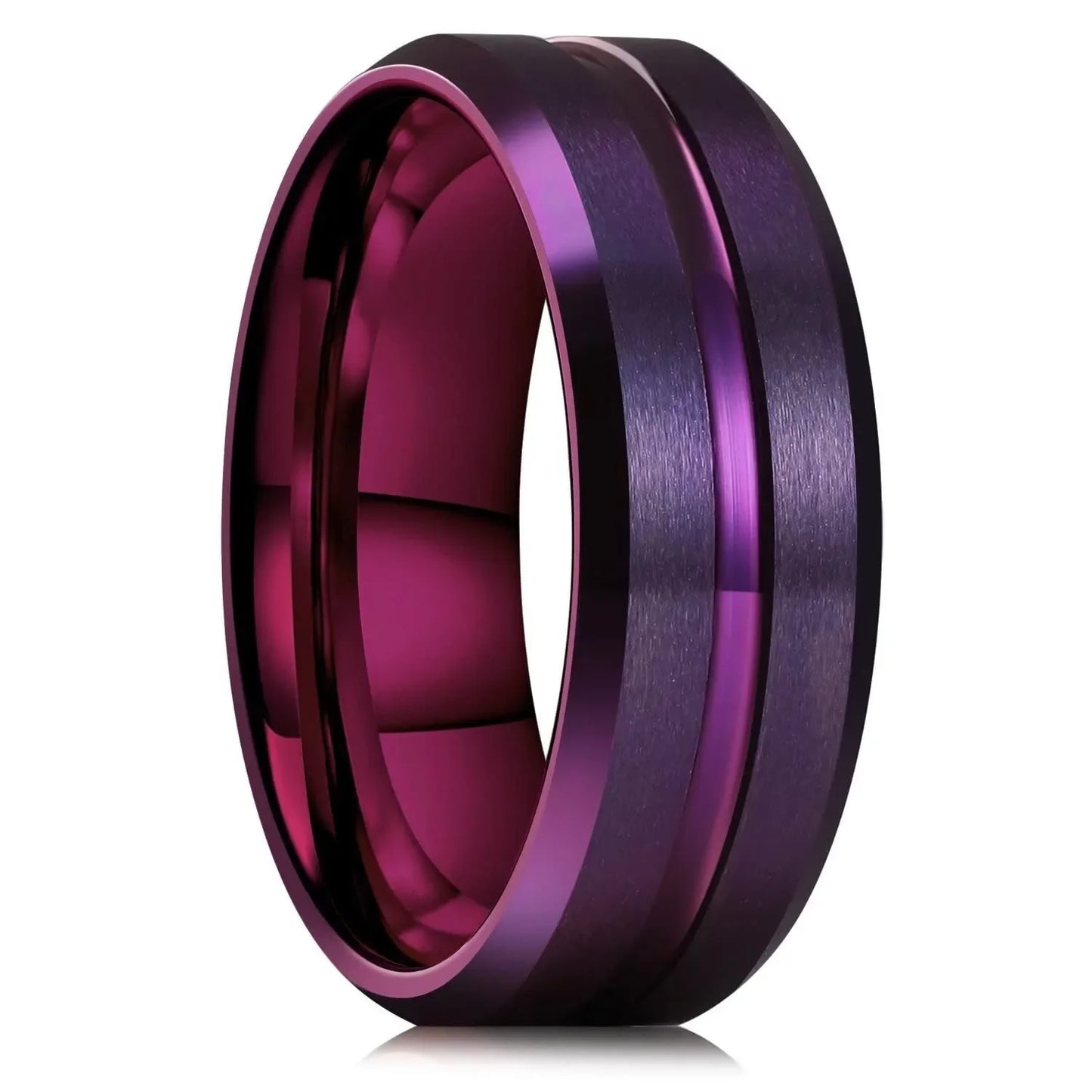 Simple 8mm Silver Color Stainless Steel Rings For Men Women Matte Finish Beveled Edge Men Wedding Rings Party Jewelry Gifts