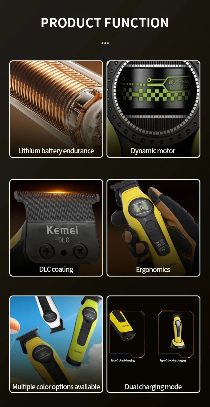 Kemei 1595 Barber Cordless Hair Trimmer Professional Men Hair Clipper External Rotor Brushless Motor Finish Hair Cutting Machine