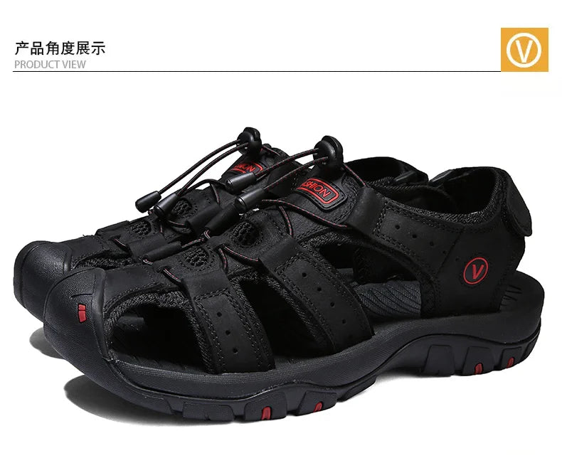 Summer Men Sandals Genuine Leather Mens Casual Shoes Outdoor Men Leather Sandals for Men Beach Shoes Roman Shoes Plus Size 38-48