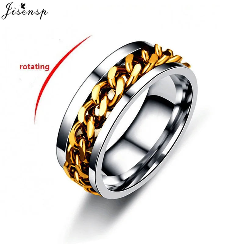 Stainless Steel Rotatable Chain Ring for Couples Jewelry Spinner Fidget Release Anxiety Ring Multifunctional Anillos De Ansiedad