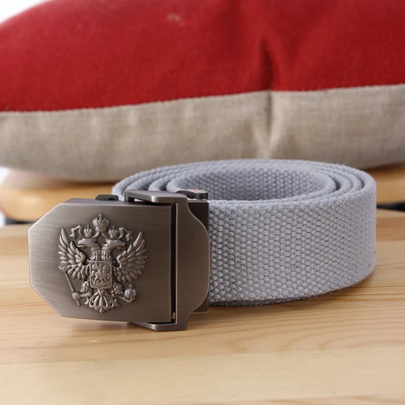 Men Canvas Belt Russia Metal Buckle Belts for Men Jeans Waistband Army Military Tactical Belts Outdoor Soldier Strap Male Black