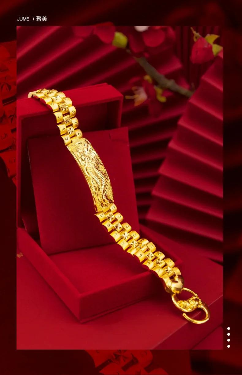Imitation 24K Real Gold Chinese Dragon Pattern Bracelet Men's Carven Design Big Bracelet Gold Version Domineering Watch Chain