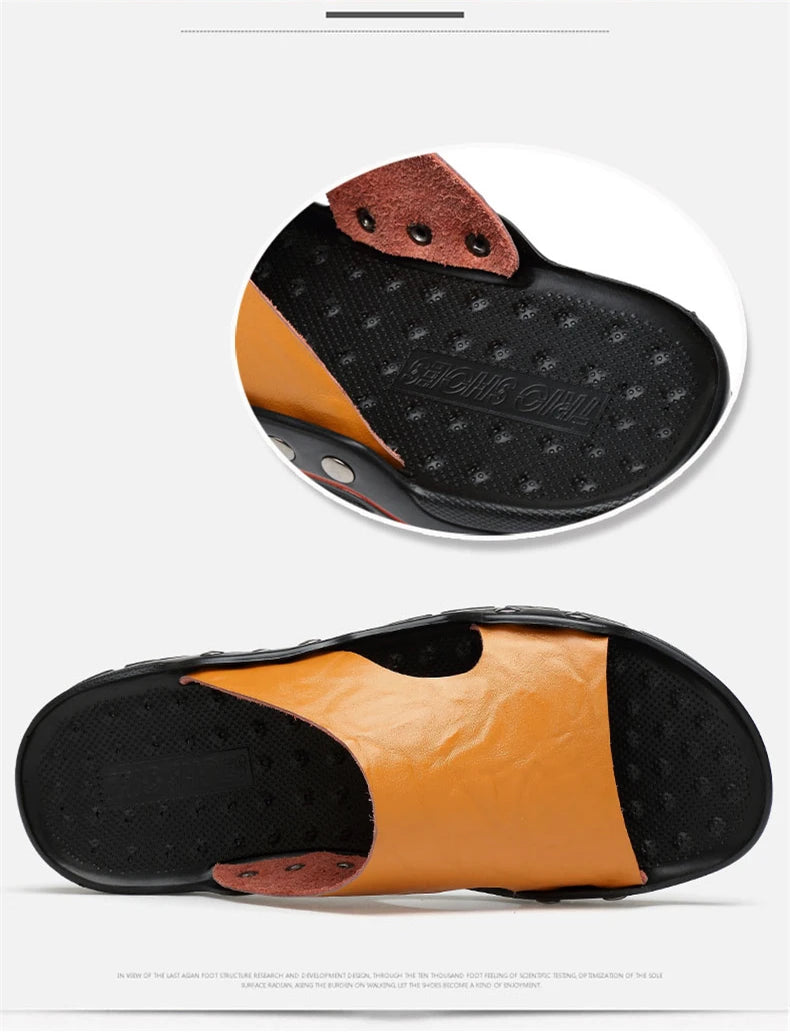 Summer Slippers New Men Sandals Soft Outdoor Slides High Quality Genuine Leather Comfortable Beach Sandals Outdoor Men Shoes