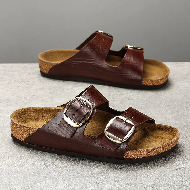 Couple's New Genuine Leather Slippers Summer Men's and Women's Water Beach Shoes Casual Sports Sandals Non slip Breathable Shoes