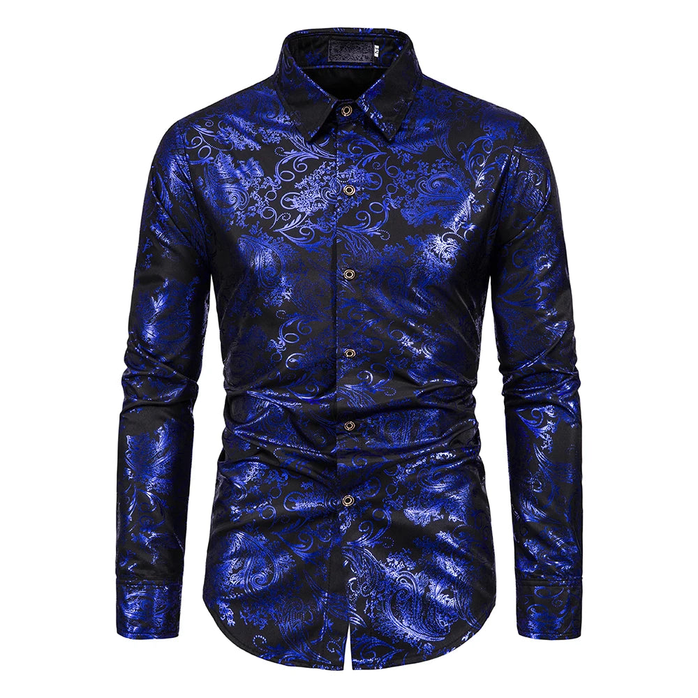 Men's Shirt Flower Printing Leisure Style Men's Long-Sleeved Top Stage Performance Wedding Dinner Party Holiday Gift Men's Shirt