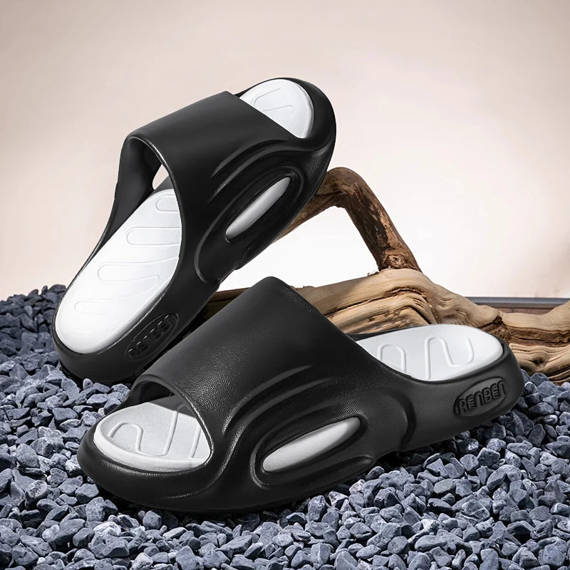 New Men Slippers Slides with a Sense High Aesthetic Value External Wear Anti Slip Thick Bottom, Beach Cool Slippers for Men