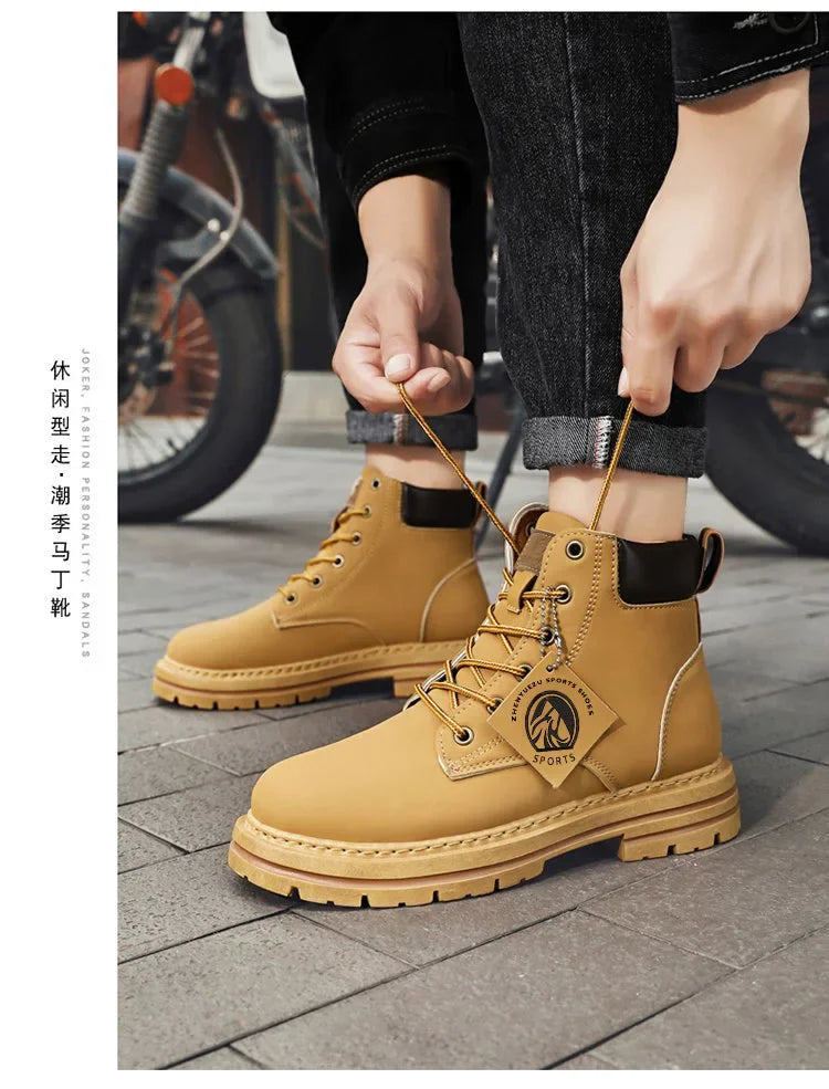 Men's Footwear Resistant Waterproof High-top Motorcycle Boots Soft Bottom Work Clothes Anti-slip Yellow Boots Men Cowboy Boots