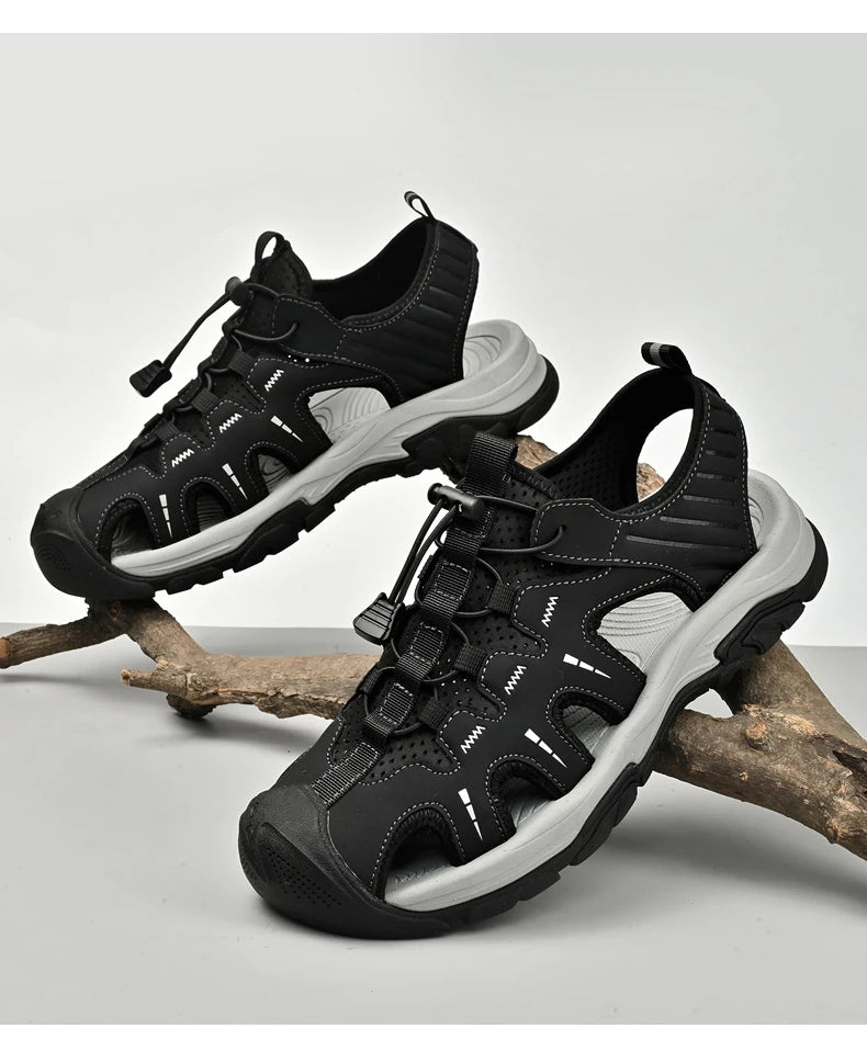 Jumpmore Fashion Men's Leather Sandals Summer Outdoor Hiking Shoes Size 38-45