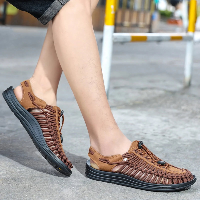 Men's braided casual outdoor sandals oversized sandals summer breathable oversized traceable shoes Roman sandals design Logo
