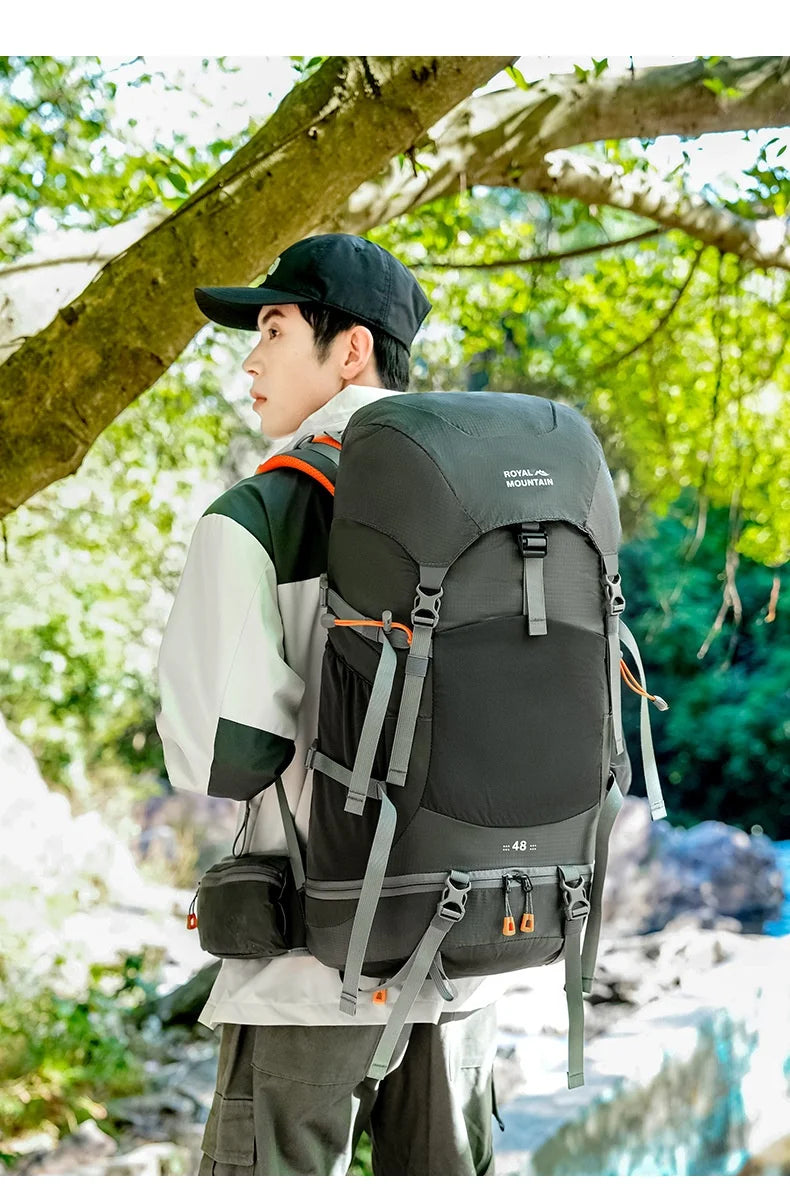 48L Camping Backpack Travel Bag For Men Large Capacity Outdoor Sport Trekking Hiking Mountaineering Shoulder Bag with Rain cover