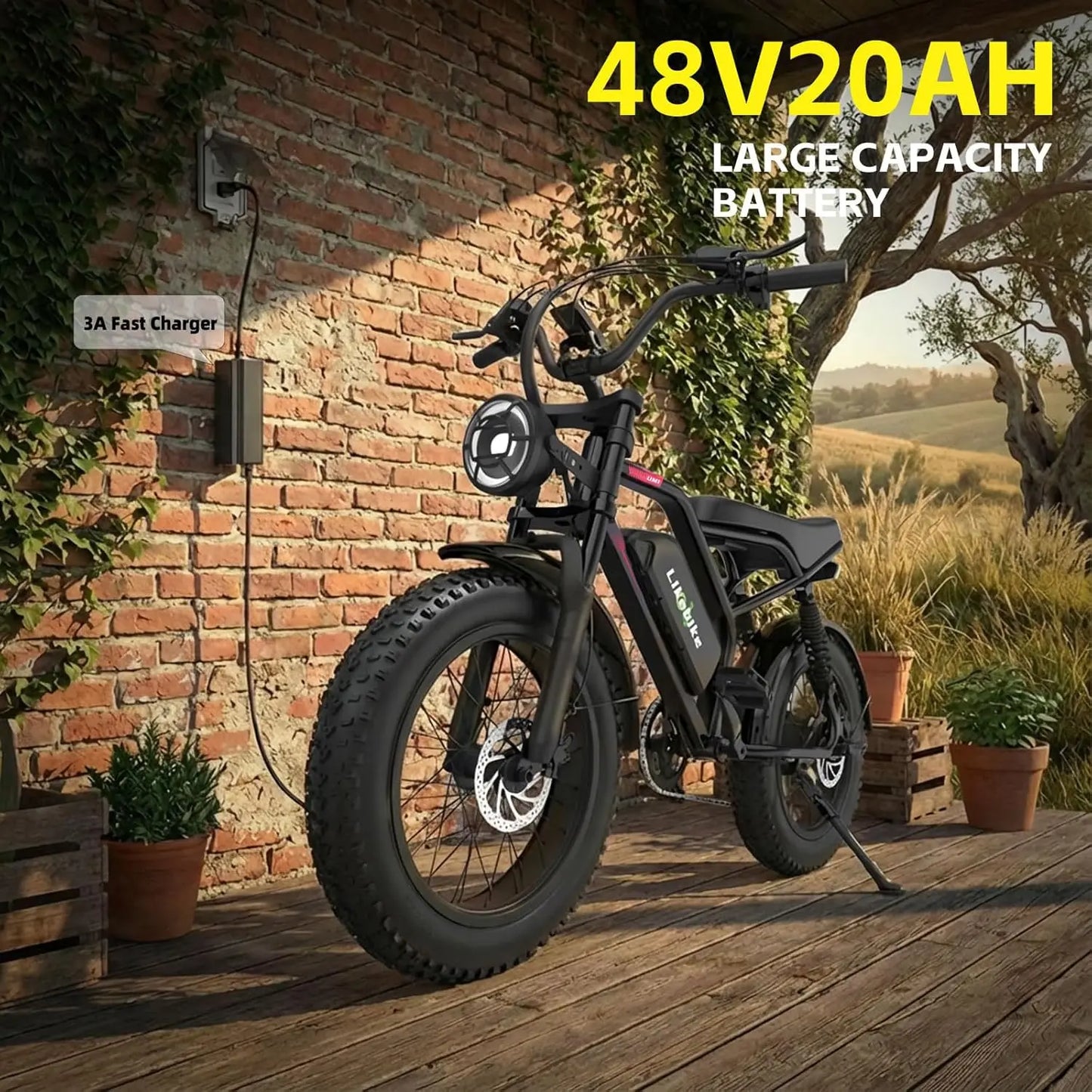 3000W Fat Tire Electric Mountain Bike 40MPH 48V Removable Battery 7-Speed Full Suspension Offroad Adult, Custom