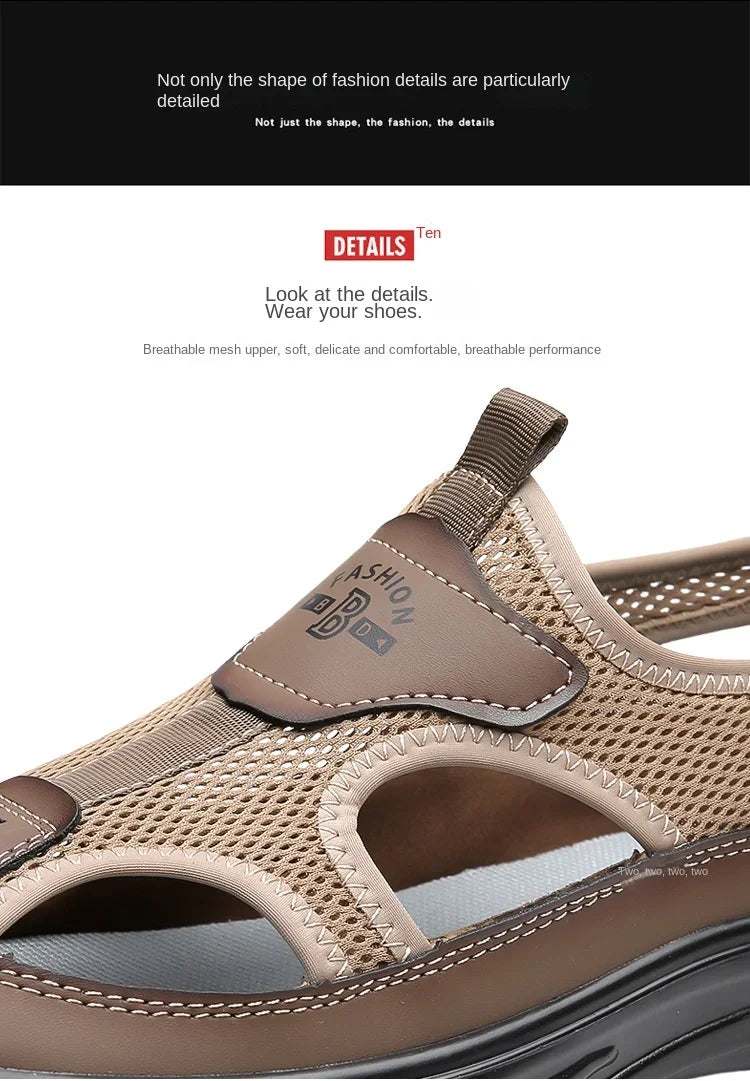 2025 Summer Beach Sandals for Men New Hollow Men's Sandals Outdoor Breathable Mens Bag Head Mesh Casual Shoes Zapatillas Hombre