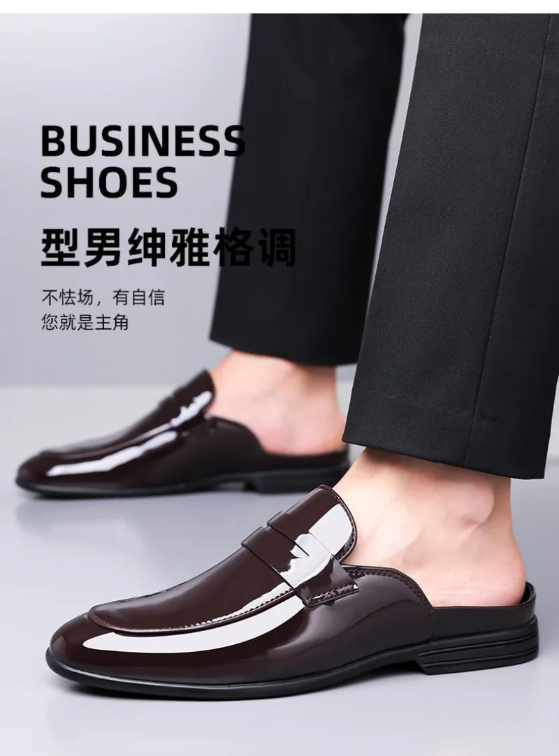 Brand Men's Shoes Luxury Leather Slippers Fashion Baotou Half Slippers for Men Business Dress Slippers Casual Loafers Man Shoes