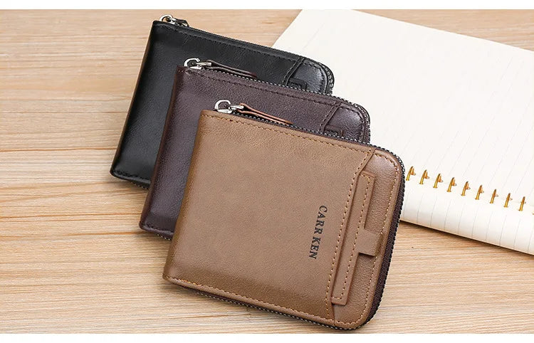Men's Wallet Made of Leather Wax Oil Skin Purse for Men Coin Purse Short Male Card Holder Wallets Zipper Around Money Bag