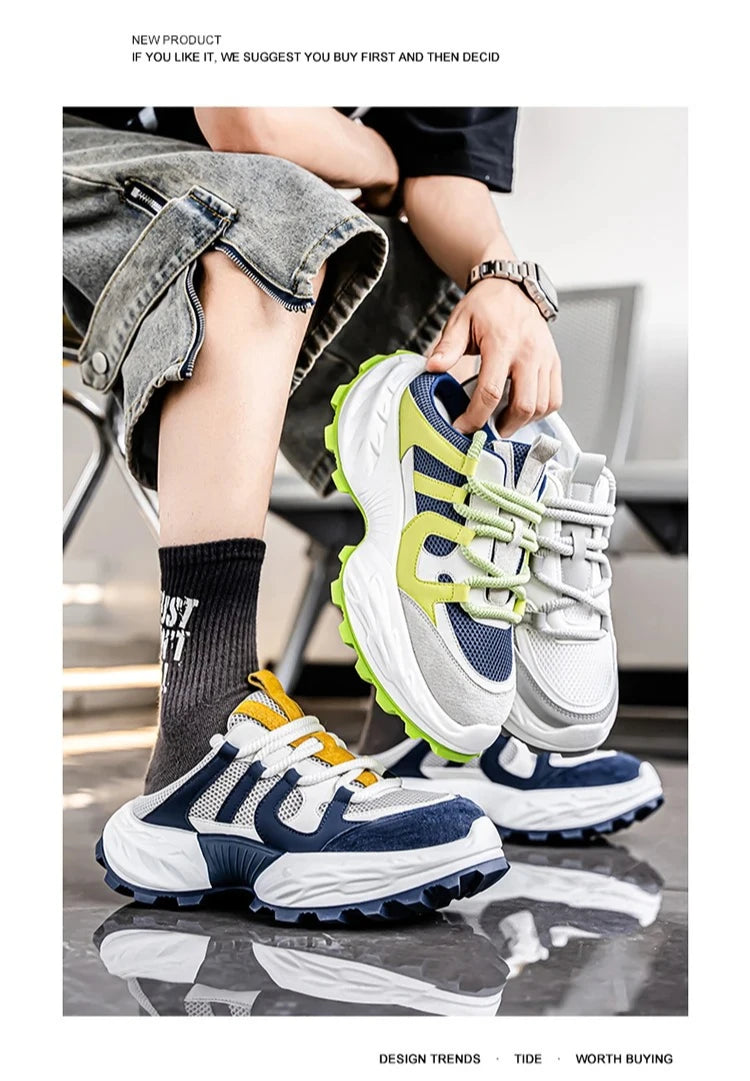 Sneakers for Men Fashion Green Half Breathable Summer Chunky Shoes Men Streetwear Platform Sneakers Man Sports Casual Shoes 2025