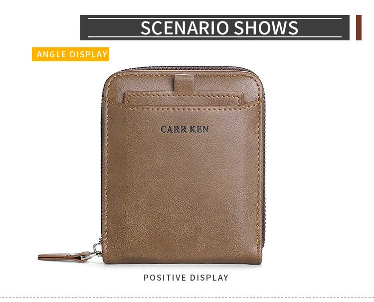 Men's Wallet Made of Leather Wax Oil Skin Purse for Men Coin Purse Short Male Card Holder Wallets Zipper Around Money Bag