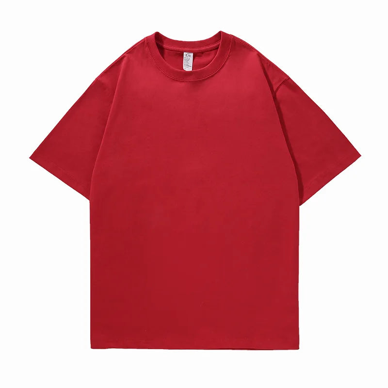 200G 100% Cotton T-shirts For Men solid color  Oversized Basic T Shirt Drop-Shoulder Tshirt Streetwear Tops monochrome Tee