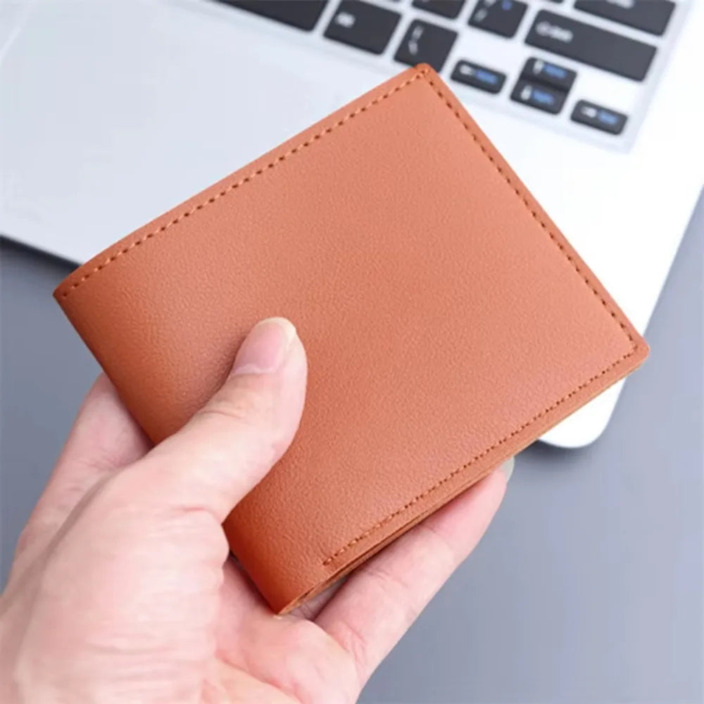 New Men Short PU Leather Wallet Simple Solid Color Thin Male Credit Card Holder Small Money Purses Business Foldable Wallet