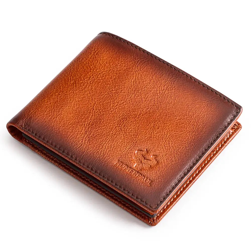 Handmade Wallet for Men Genuine Leather Credit Card Holder Purse with ID Window Short Male High Quality Cartera