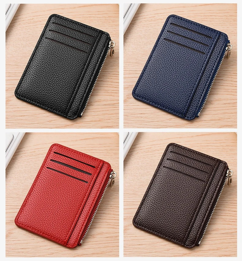 Slim Leather Wallet for Men Multi Slot Card Holder with Coin Pocket Black Brown Business Purse