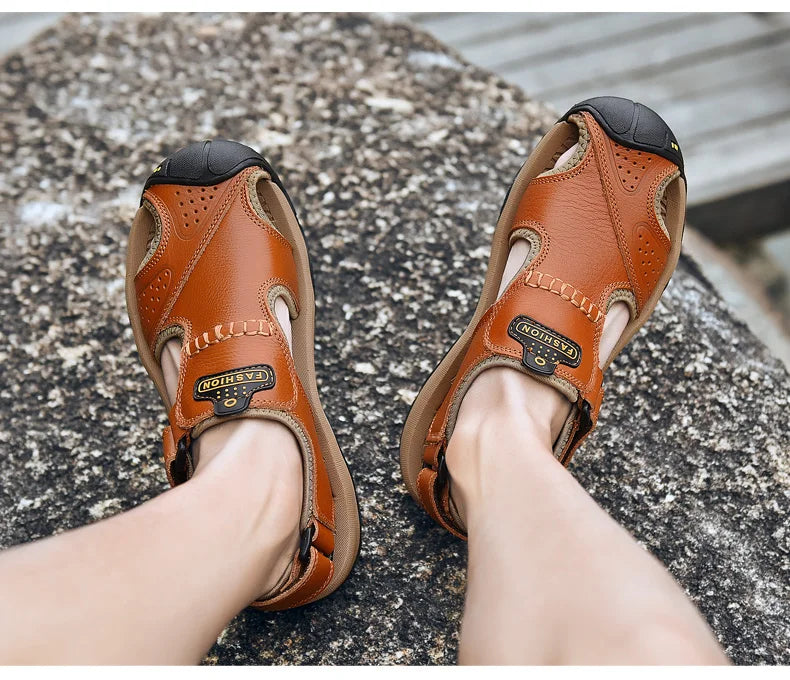 2025 Genuine Leather Men Shoes Summer New Large Size Men's Sandals Men Sandals Fashion Sandals Slippers Big Size 38-47