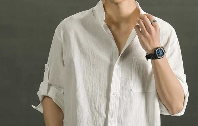 Shirts For Men White Man Shirt Plain With Pocket Linen And Cotton Half Sleeve Social Fashion Summer Designer Sale Xxl Casual Hot