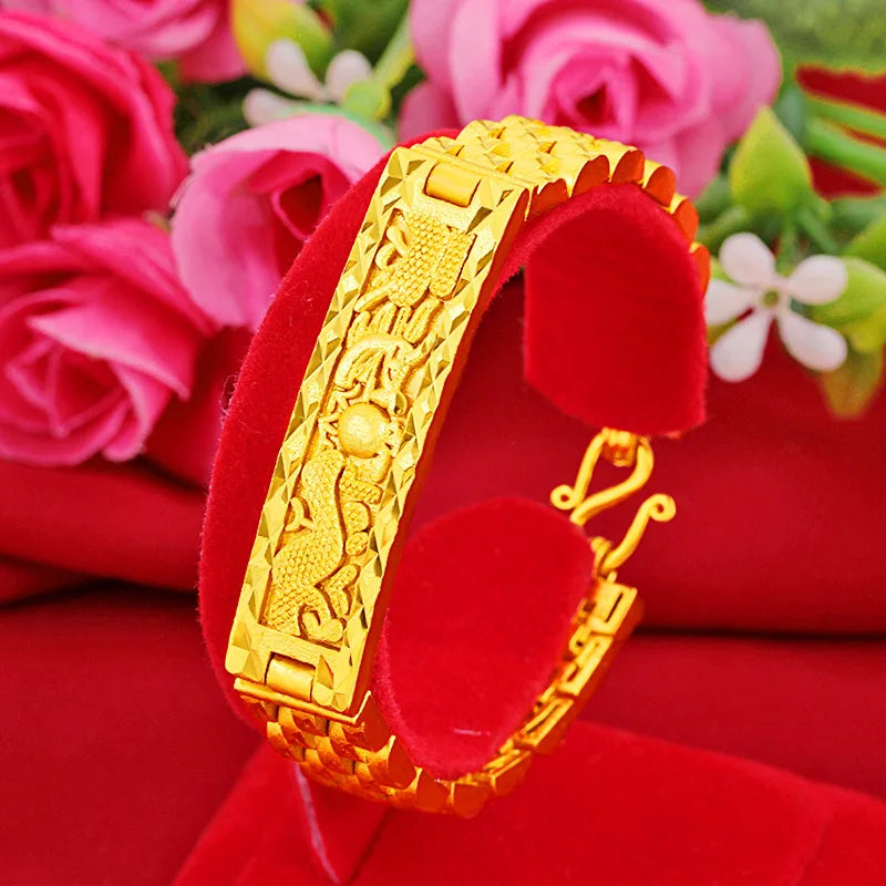 Fashion 14K Gold Bracelet for Men Father Bro Fine Jewelry Luxury Dragon Card Watch Chain Bracelet Not Fade Fine Jewelry Gifts