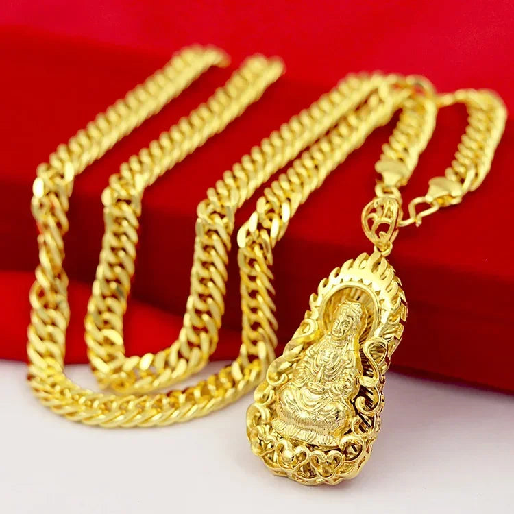 Goldpure 9999 24K real gold jewelry men's necklace Guanyin necklace Guanyin necklace pendant domineering luxurygift
