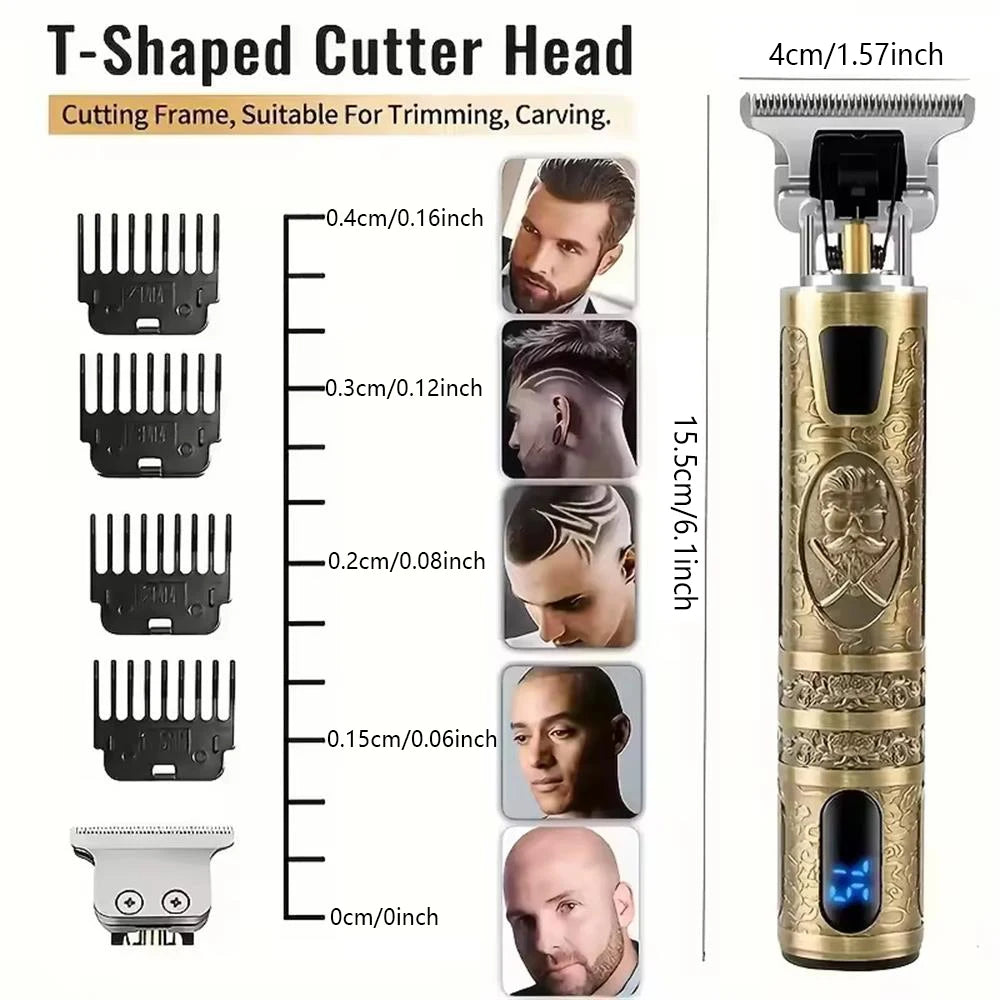Professional Men's Electric Hair Clipper with LCD Display, USB Rechargeable for Faded Haircuts, Barber-Grade Trimmer