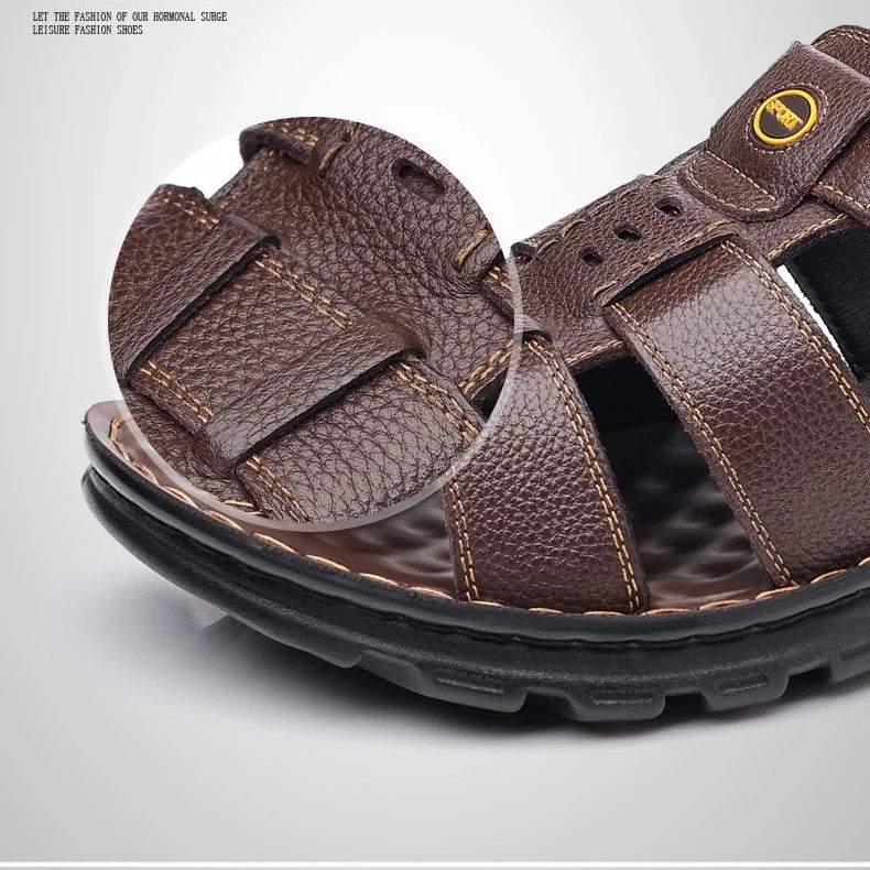 Genuine Leather Men Sandals High Quality Causal Shoes for Men Outdoor Non-slip Beach Shoes Fashion Designer Cowhide Men Slippers