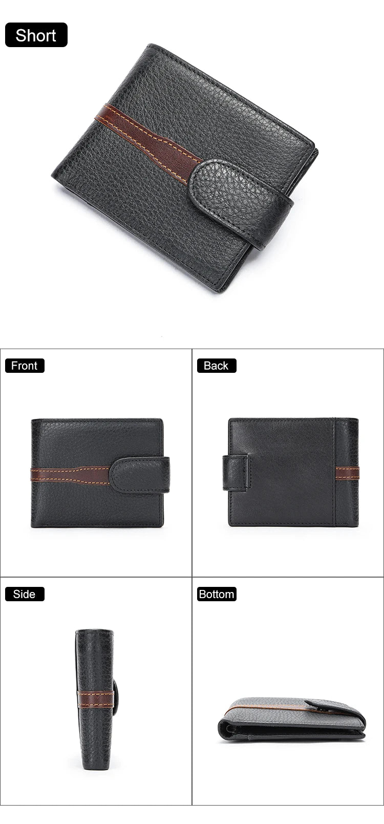Business Leather Wallet for ID Porte Cartes Card Case Paper Money Photo Ticket Slots Passport Cover Snap Long Short Male Wallet