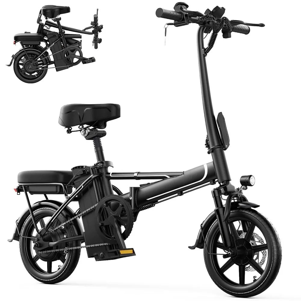 500W 22MPH Folding Electric Bike 14in 30-50Mi Range Pedal Assist Mini Ebike Custom