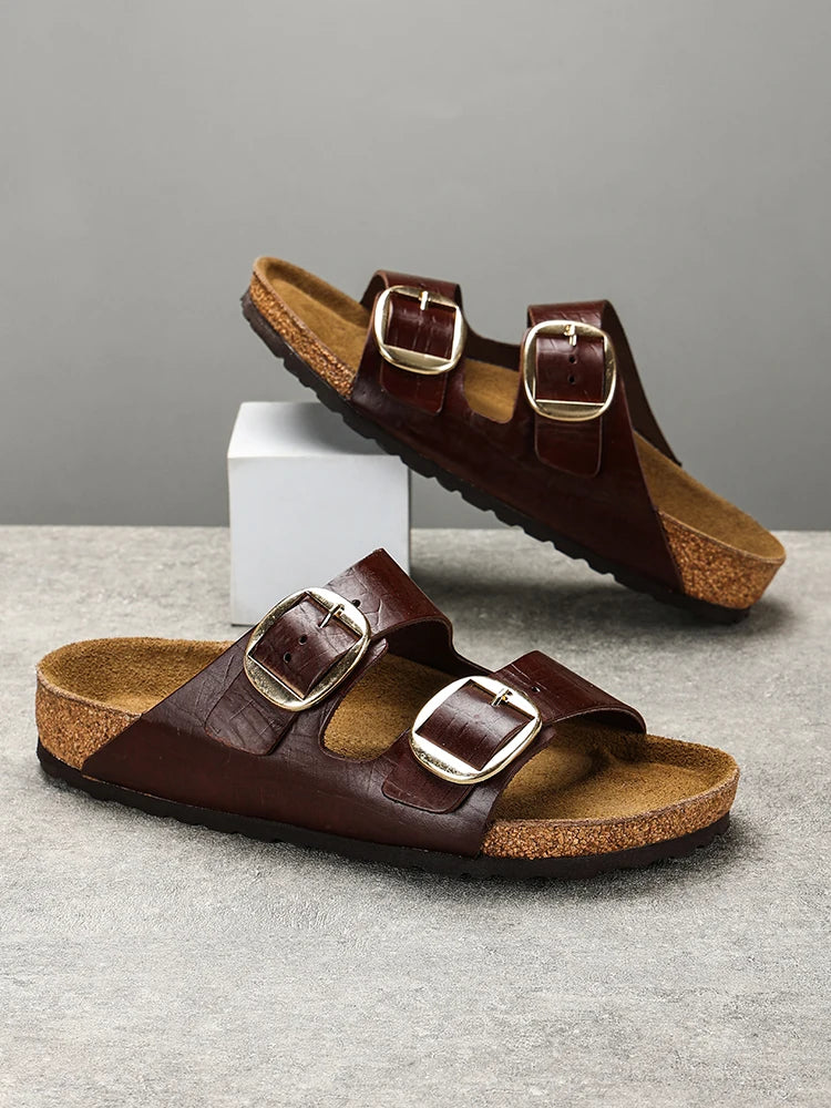 Couple's New Genuine Leather Slippers Summer Men's and Women's Water Beach Shoes Casual Sports Sandals Non slip Breathable Shoes